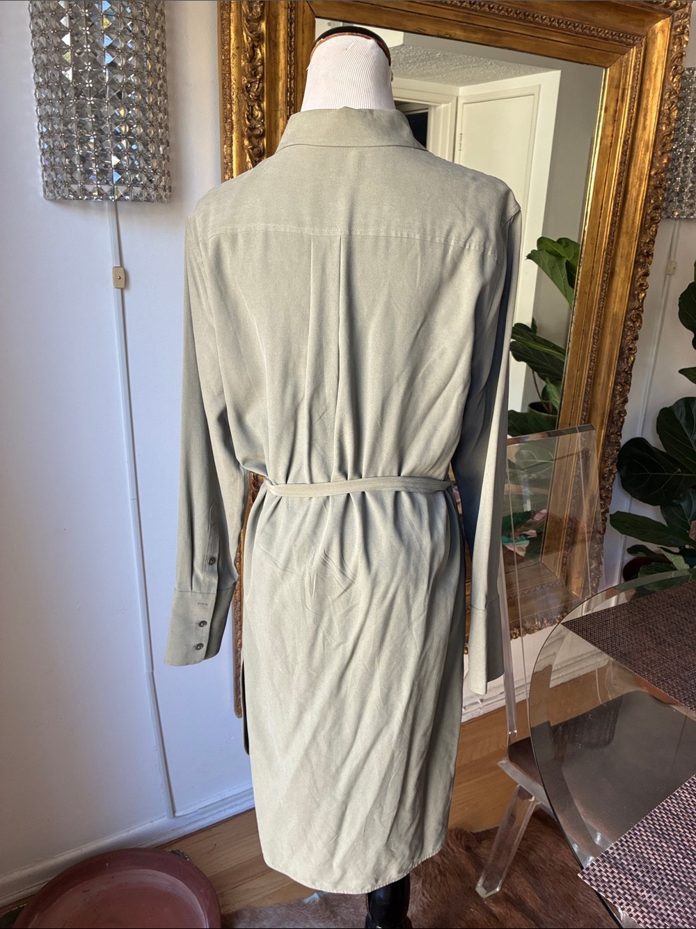 Equipment femme silk Sage Green Belted Trench Shirt dress size S - Picture 2 of 4
